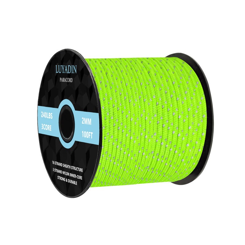 LUYADIN Reflective Paracord 240lb - Diameter 2mm Micro Utility Cord -3 Strand Parachute Spool Cord - 100ft 200ft,Paracord for Camping,Hiking,Fishing,Outdoor and DIY - Image 1